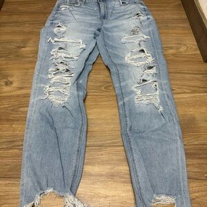 American Eagle Outfitters Ripped Light Blue Boyfriend Jeans extra long
